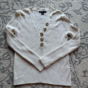 Something Navy Cream Cardigan with Button Accent